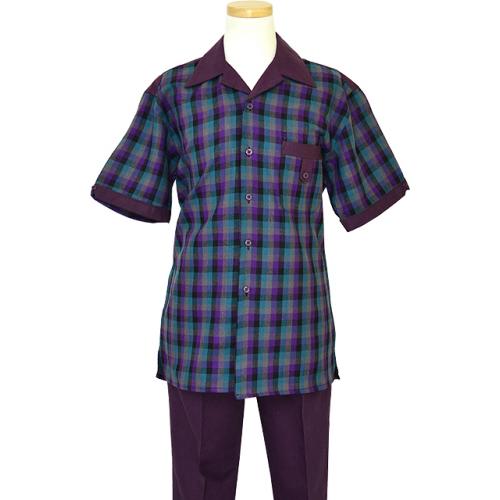 Successos Plum / Black / Turquoise Checkerboard Linen / Cotton Blend 2 Pc Outfit SP3323